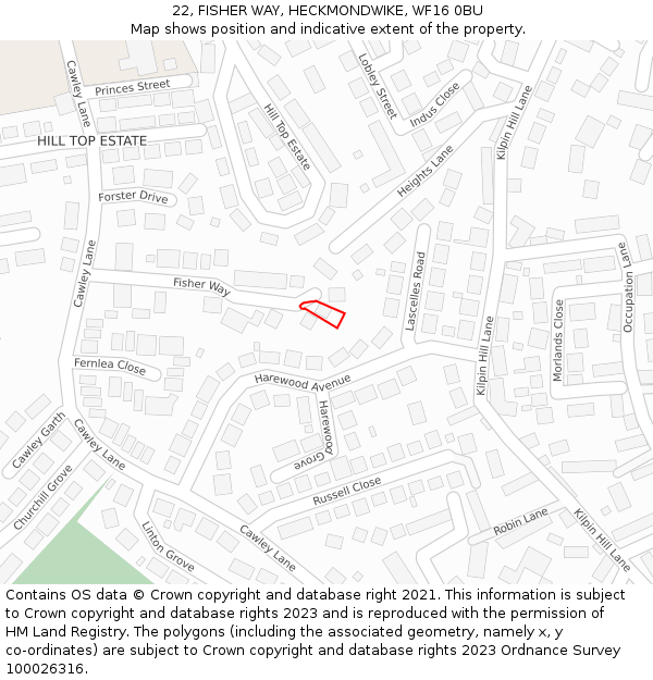 22, FISHER WAY, HECKMONDWIKE, WF16 0BU: Location map and indicative extent of plot