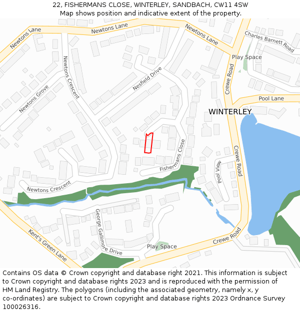 22, FISHERMANS CLOSE, WINTERLEY, SANDBACH, CW11 4SW: Location map and indicative extent of plot