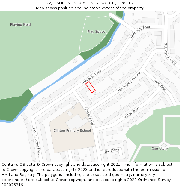 22, FISHPONDS ROAD, KENILWORTH, CV8 1EZ: Location map and indicative extent of plot