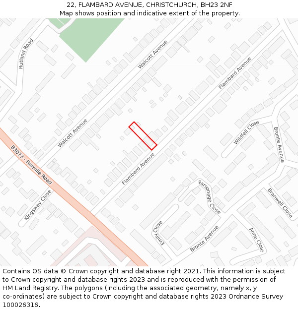 22, FLAMBARD AVENUE, CHRISTCHURCH, BH23 2NF: Location map and indicative extent of plot