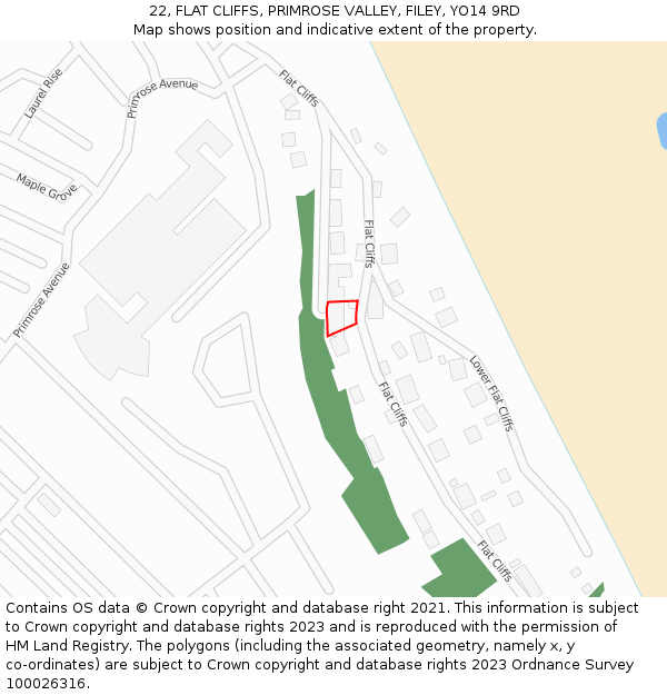 22, FLAT CLIFFS, PRIMROSE VALLEY, FILEY, YO14 9RD: Location map and indicative extent of plot