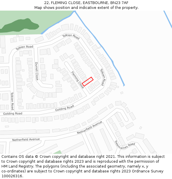 22, FLEMING CLOSE, EASTBOURNE, BN23 7AF: Location map and indicative extent of plot