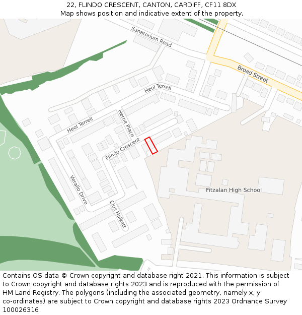 22, FLINDO CRESCENT, CANTON, CARDIFF, CF11 8DX: Location map and indicative extent of plot