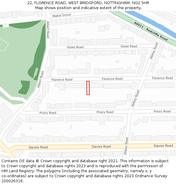 22, FLORENCE ROAD, WEST BRIDGFORD, NOTTINGHAM, NG2 5HR: Location map and indicative extent of plot