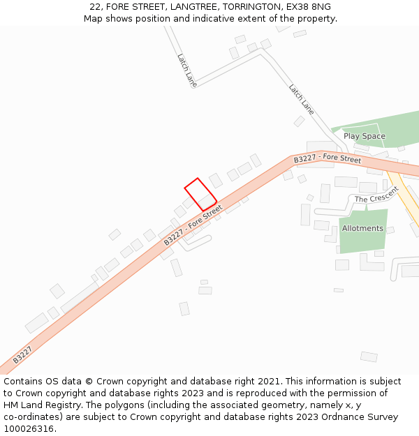 22, FORE STREET, LANGTREE, TORRINGTON, EX38 8NG: Location map and indicative extent of plot