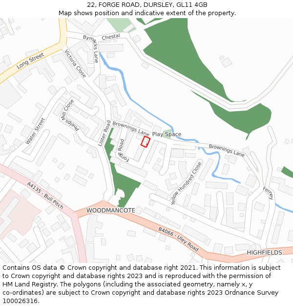 22, FORGE ROAD, DURSLEY, GL11 4GB: Location map and indicative extent of plot