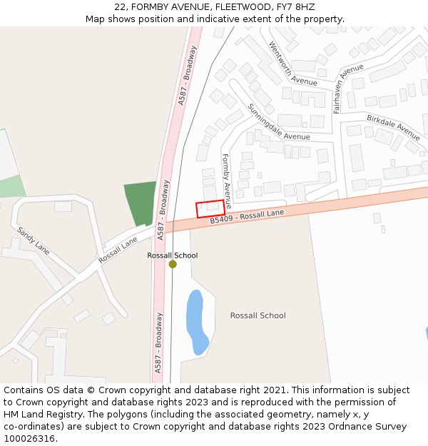 22, FORMBY AVENUE, FLEETWOOD, FY7 8HZ: Location map and indicative extent of plot