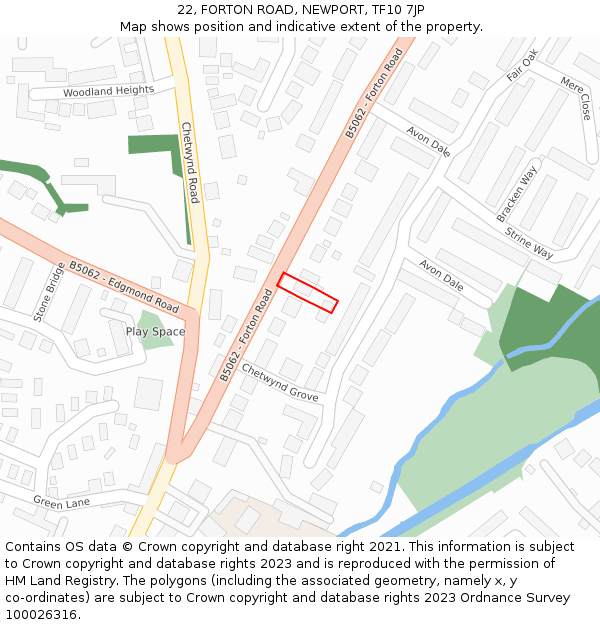 22, FORTON ROAD, NEWPORT, TF10 7JP: Location map and indicative extent of plot