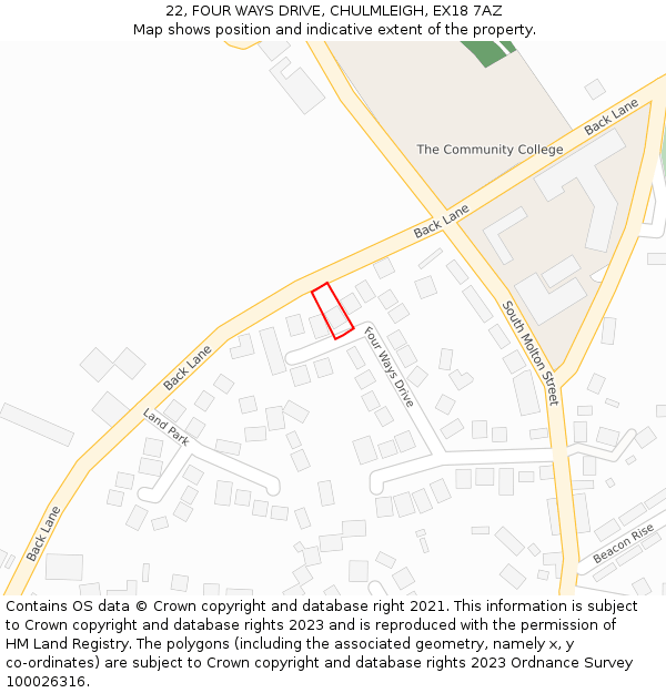 22, FOUR WAYS DRIVE, CHULMLEIGH, EX18 7AZ: Location map and indicative extent of plot