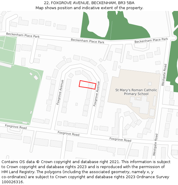 22, FOXGROVE AVENUE, BECKENHAM, BR3 5BA: Location map and indicative extent of plot