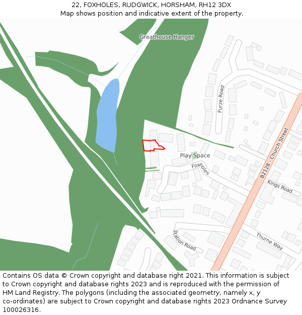 22, FOXHOLES, RUDGWICK, HORSHAM, RH12 3DX: Location map and indicative extent of plot