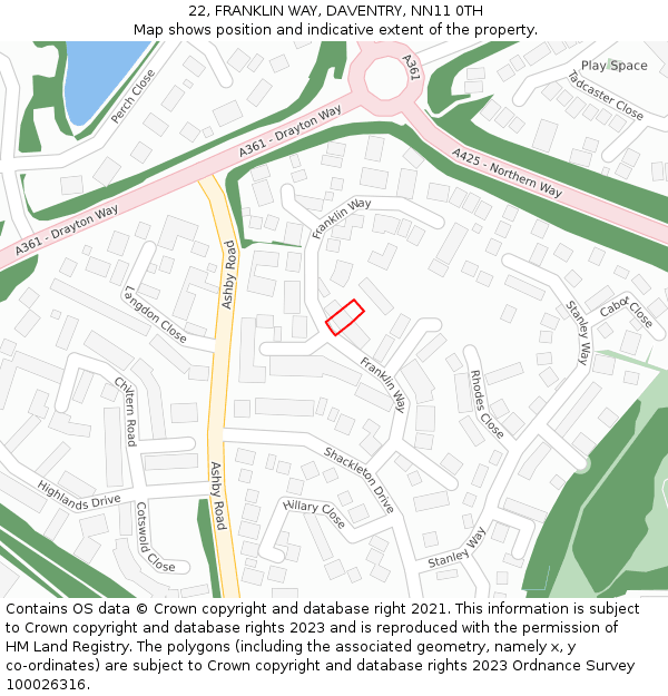 22, FRANKLIN WAY, DAVENTRY, NN11 0TH: Location map and indicative extent of plot