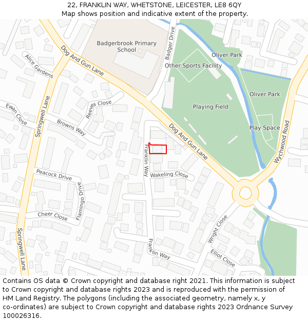 22, FRANKLIN WAY, WHETSTONE, LEICESTER, LE8 6QY: Location map and indicative extent of plot