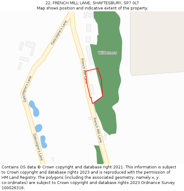 22, FRENCH MILL LANE, SHAFTESBURY, SP7 0LT: Location map and indicative extent of plot