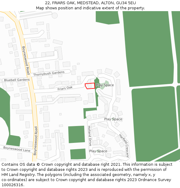 22, FRIARS OAK, MEDSTEAD, ALTON, GU34 5EU: Location map and indicative extent of plot