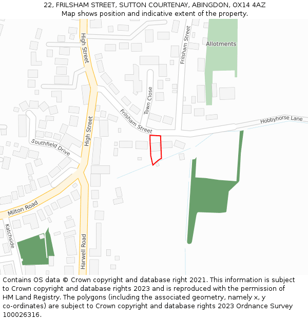 22, FRILSHAM STREET, SUTTON COURTENAY, ABINGDON, OX14 4AZ: Location map and indicative extent of plot