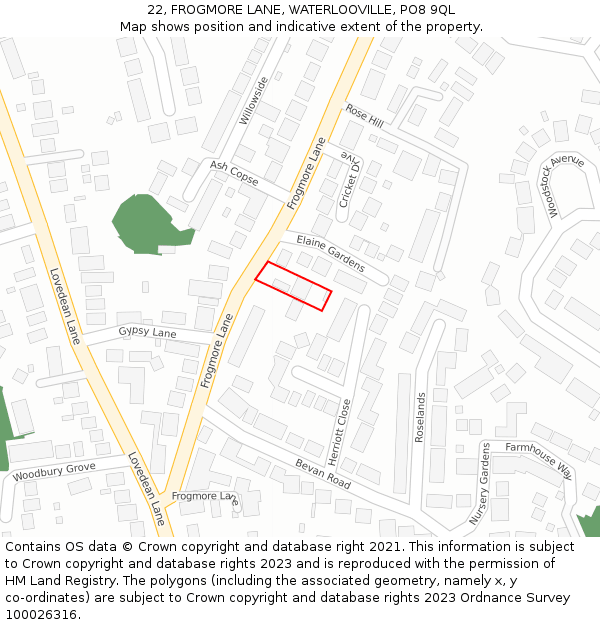 22, FROGMORE LANE, WATERLOOVILLE, PO8 9QL: Location map and indicative extent of plot