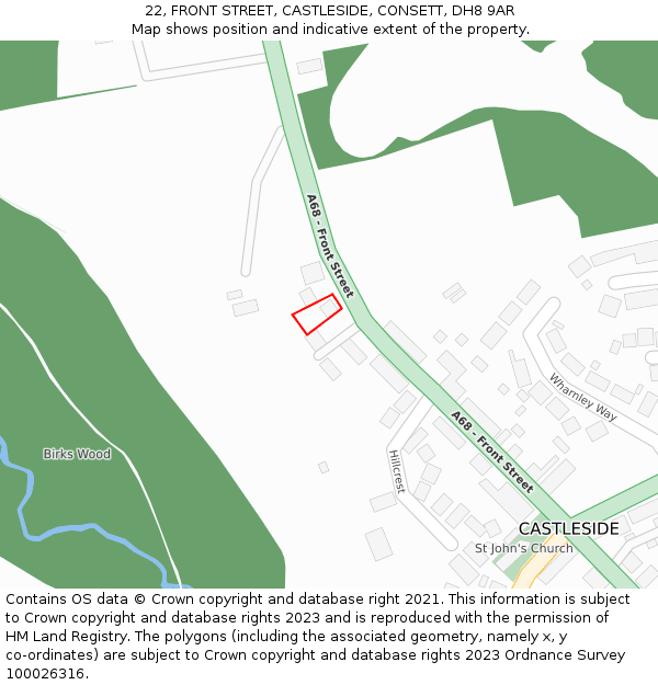 22, FRONT STREET, CASTLESIDE, CONSETT, DH8 9AR: Location map and indicative extent of plot