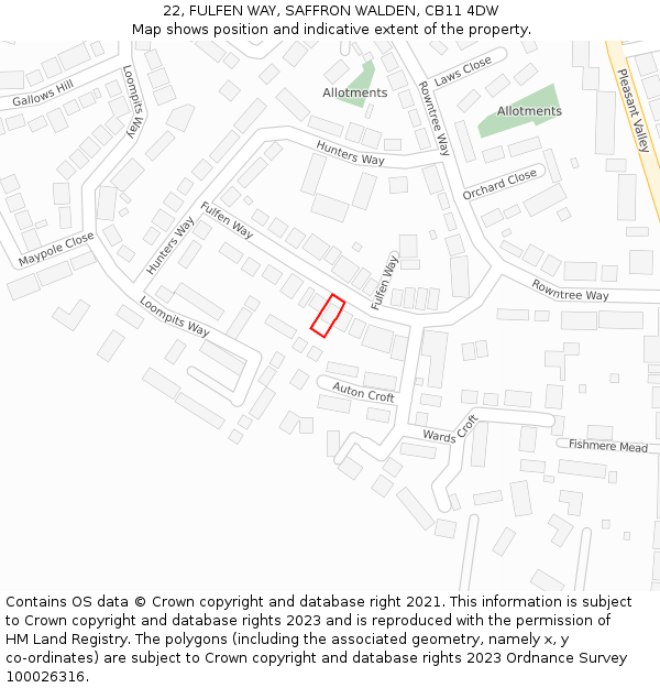 22, FULFEN WAY, SAFFRON WALDEN, CB11 4DW: Location map and indicative extent of plot