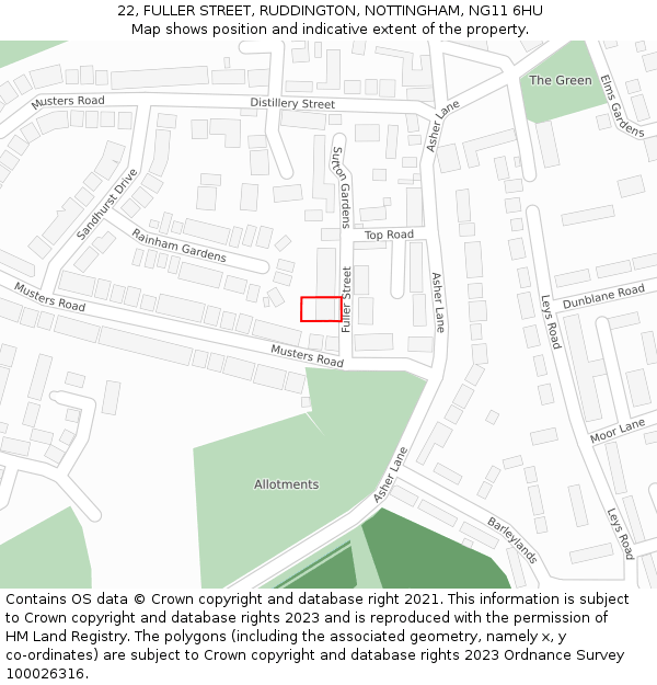 22, FULLER STREET, RUDDINGTON, NOTTINGHAM, NG11 6HU: Location map and indicative extent of plot