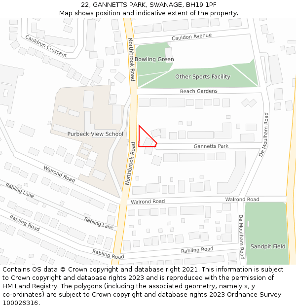 22, GANNETTS PARK, SWANAGE, BH19 1PF: Location map and indicative extent of plot