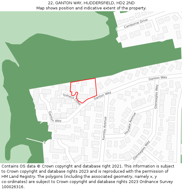 22, GANTON WAY, HUDDERSFIELD, HD2 2ND: Location map and indicative extent of plot