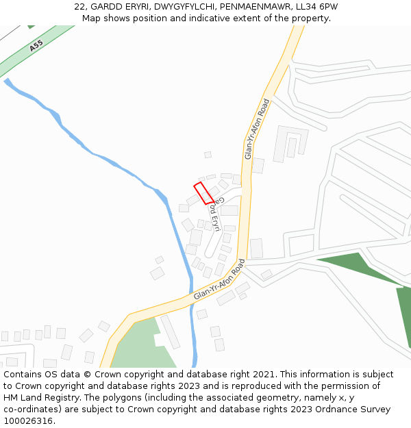 22, GARDD ERYRI, DWYGYFYLCHI, PENMAENMAWR, LL34 6PW: Location map and indicative extent of plot