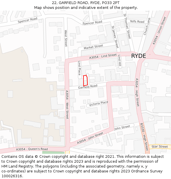 22, GARFIELD ROAD, RYDE, PO33 2PT: Location map and indicative extent of plot