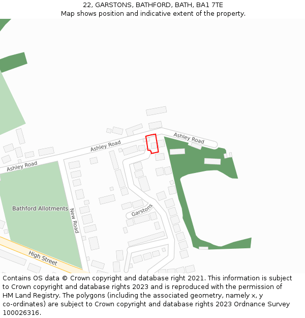 22, GARSTONS, BATHFORD, BATH, BA1 7TE: Location map and indicative extent of plot