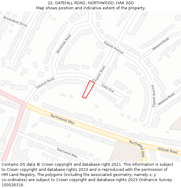 22, GATEHILL ROAD, NORTHWOOD, HA6 3QD: Location map and indicative extent of plot