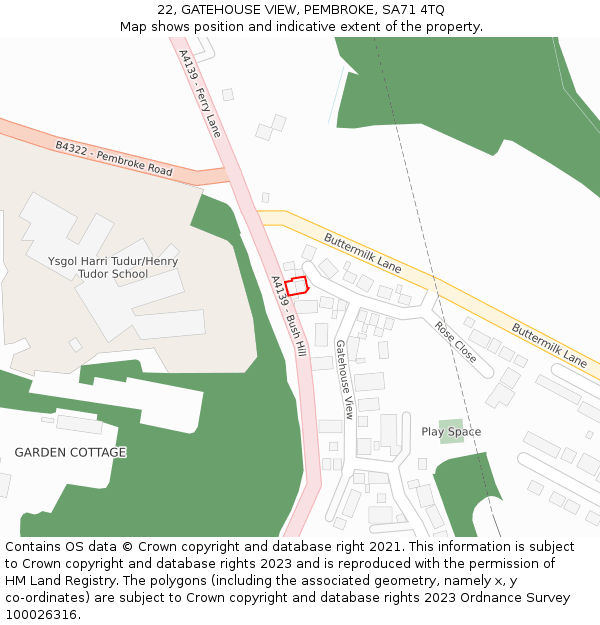 22, GATEHOUSE VIEW, PEMBROKE, SA71 4TQ: Location map and indicative extent of plot