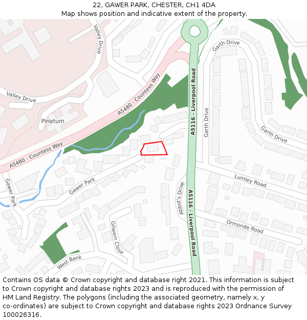 22, GAWER PARK, CHESTER, CH1 4DA: Location map and indicative extent of plot