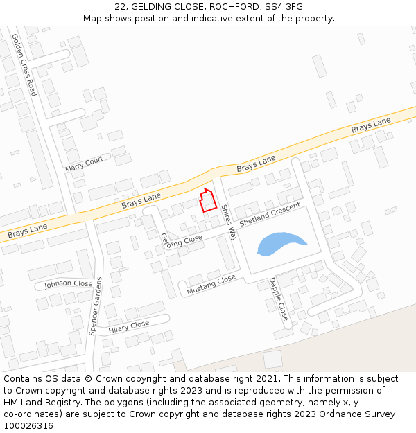 22, GELDING CLOSE, ROCHFORD, SS4 3FG: Location map and indicative extent of plot