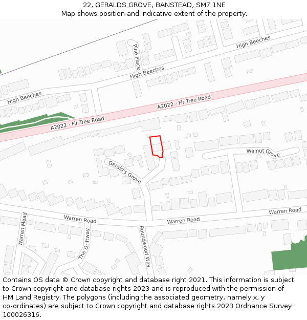 22, GERALDS GROVE, BANSTEAD, SM7 1NE: Location map and indicative extent of plot