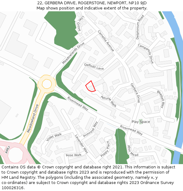 22, GERBERA DRIVE, ROGERSTONE, NEWPORT, NP10 9JD: Location map and indicative extent of plot