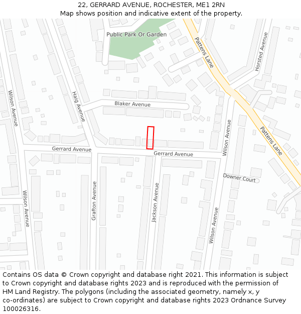 22, GERRARD AVENUE, ROCHESTER, ME1 2RN: Location map and indicative extent of plot