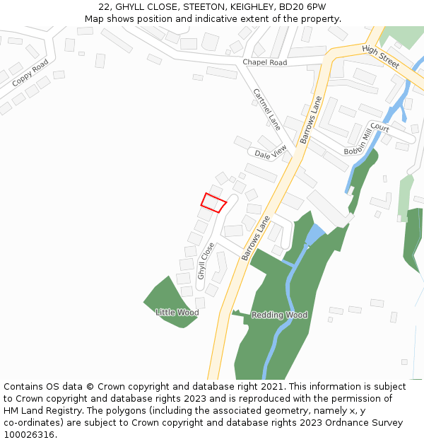 22, GHYLL CLOSE, STEETON, KEIGHLEY, BD20 6PW: Location map and indicative extent of plot