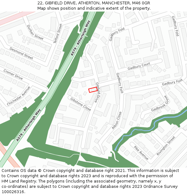22, GIBFIELD DRIVE, ATHERTON, MANCHESTER, M46 0GR: Location map and indicative extent of plot
