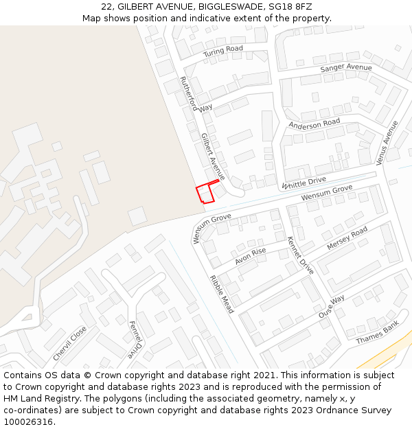 22, GILBERT AVENUE, BIGGLESWADE, SG18 8FZ: Location map and indicative extent of plot