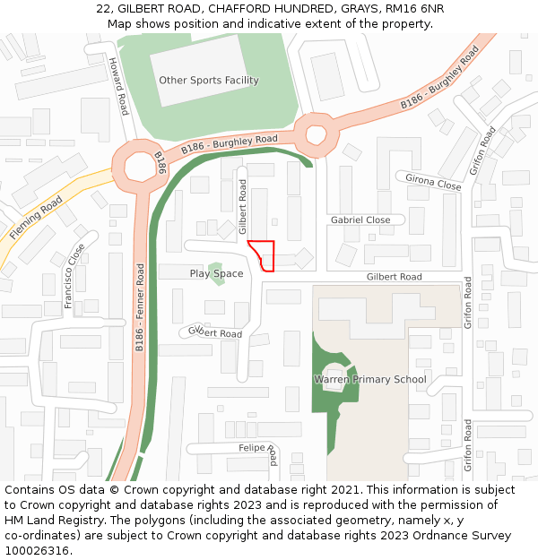 22, GILBERT ROAD, CHAFFORD HUNDRED, GRAYS, RM16 6NR: Location map and indicative extent of plot