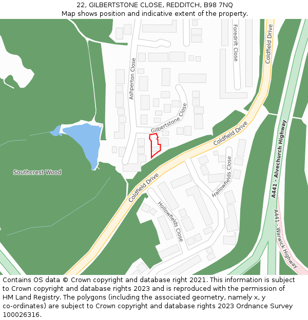 22, GILBERTSTONE CLOSE, REDDITCH, B98 7NQ: Location map and indicative extent of plot