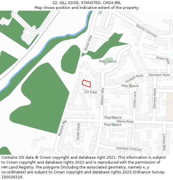 22, GILL EDGE, STANSTED, CM24 8RL: Location map and indicative extent of plot