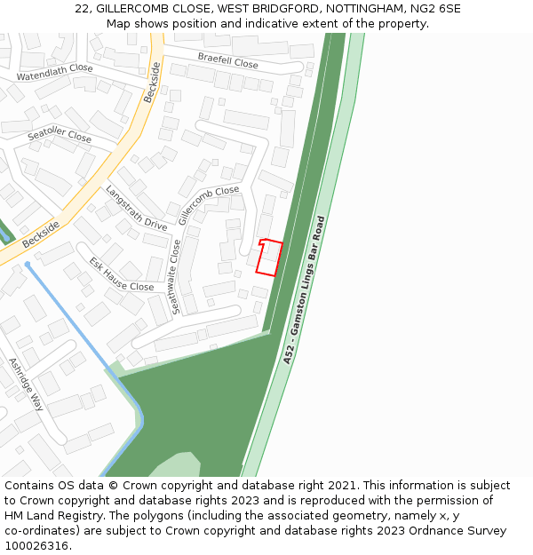 22, GILLERCOMB CLOSE, WEST BRIDGFORD, NOTTINGHAM, NG2 6SE: Location map and indicative extent of plot