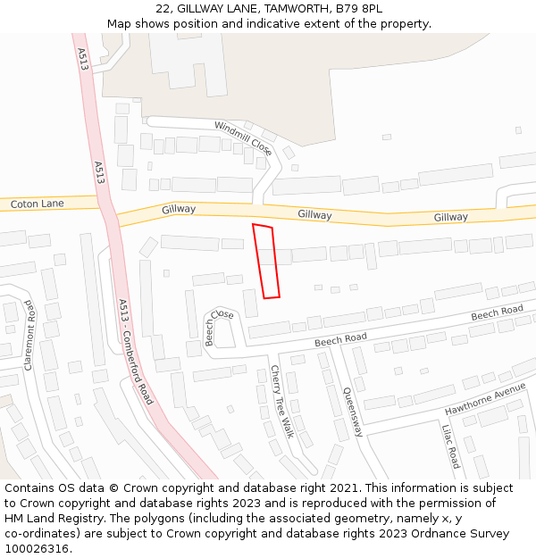 22, GILLWAY LANE, TAMWORTH, B79 8PL: Location map and indicative extent of plot