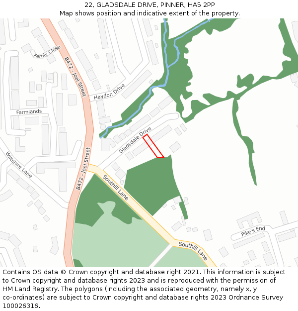 22, GLADSDALE DRIVE, PINNER, HA5 2PP: Location map and indicative extent of plot