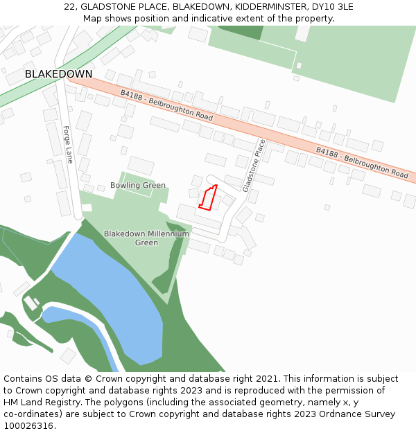 22, GLADSTONE PLACE, BLAKEDOWN, KIDDERMINSTER, DY10 3LE: Location map and indicative extent of plot