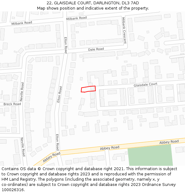 22, GLAISDALE COURT, DARLINGTON, DL3 7AD: Location map and indicative extent of plot