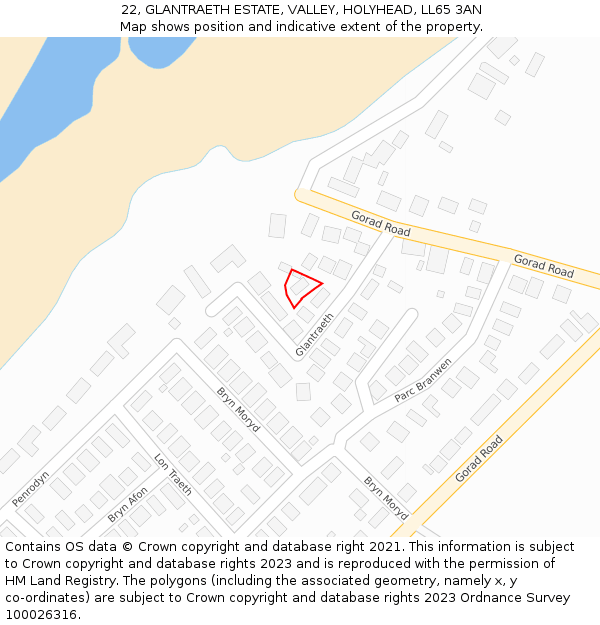 22, GLANTRAETH ESTATE, VALLEY, HOLYHEAD, LL65 3AN: Location map and indicative extent of plot