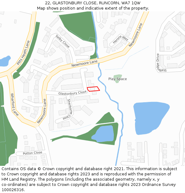 22, GLASTONBURY CLOSE, RUNCORN, WA7 1QW: Location map and indicative extent of plot