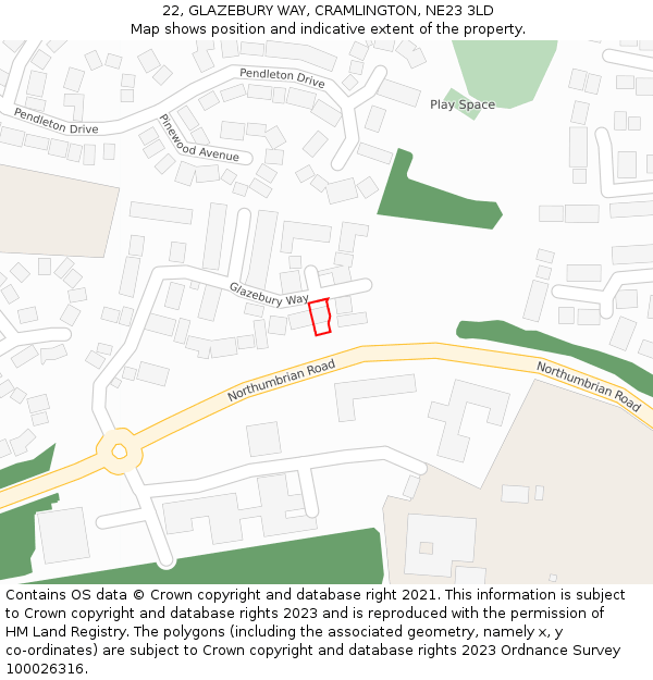 22, GLAZEBURY WAY, CRAMLINGTON, NE23 3LD: Location map and indicative extent of plot